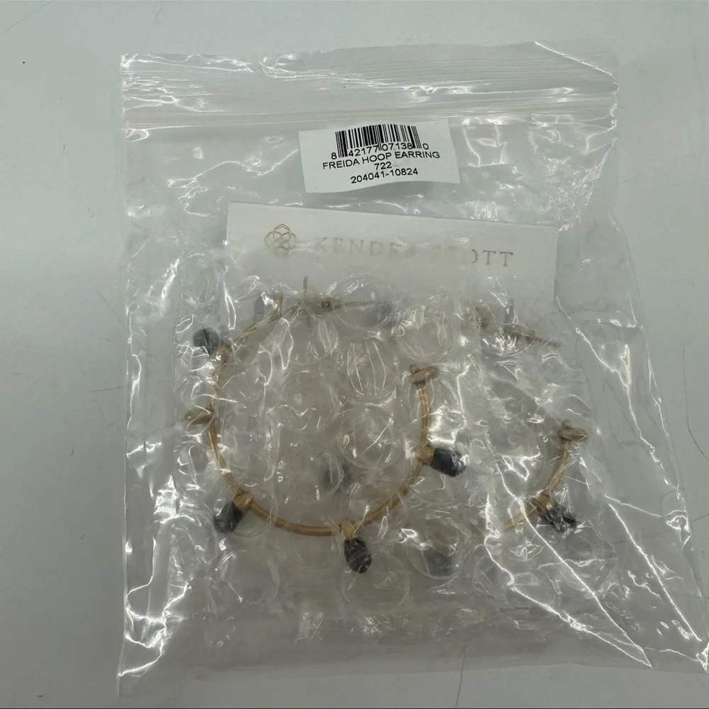 Kendra Scott Freida Hoop Earrings Vintage Gold Obsidian New with Tag